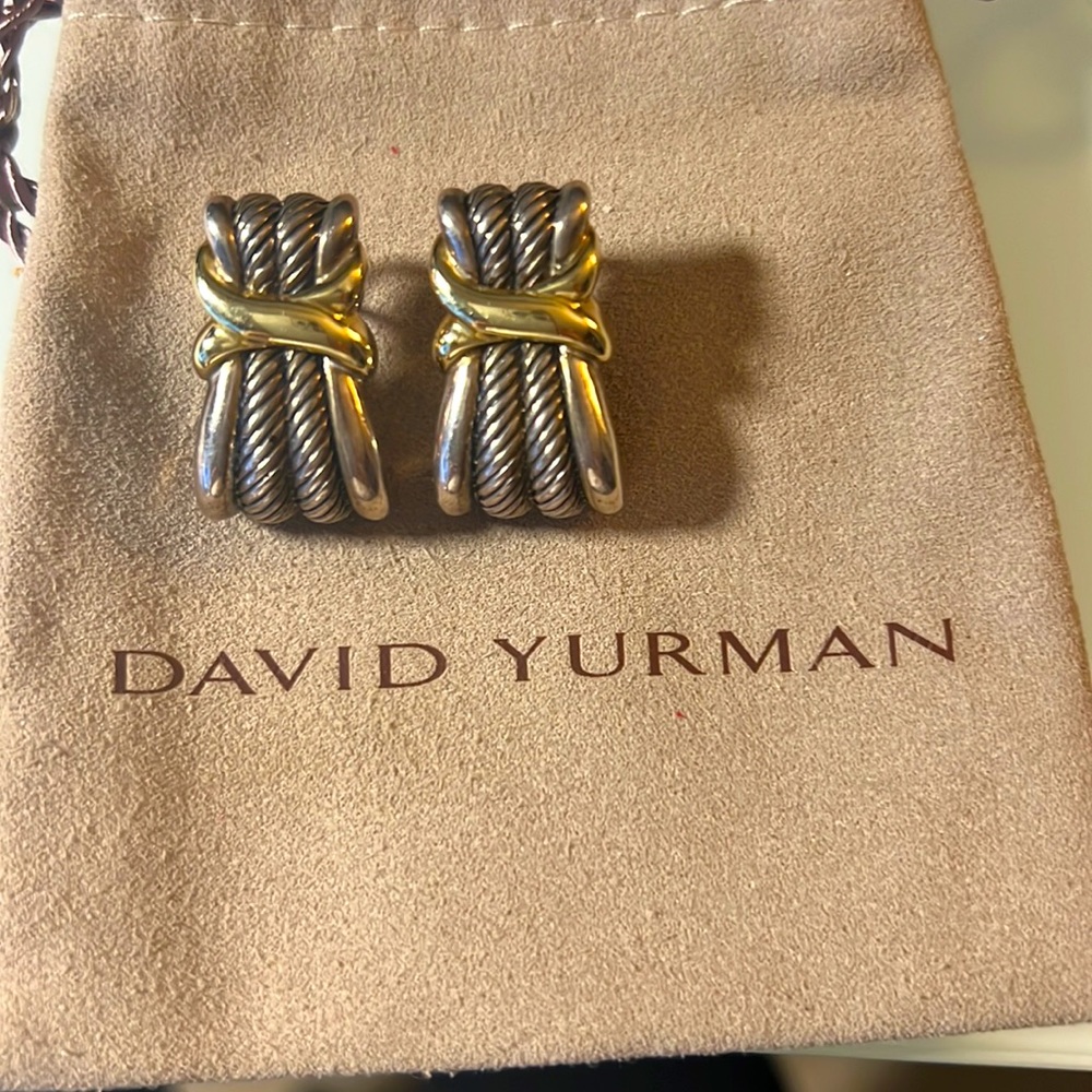 David Yurman two tone Cable X pierced with clip back